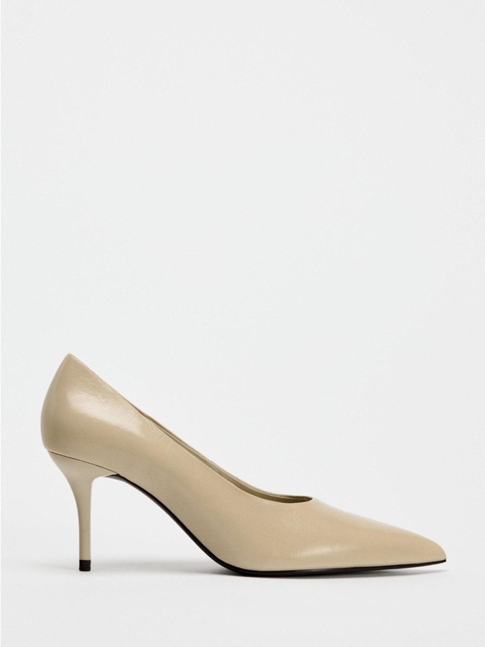 Zara Beige Pointed-Toe Leather Pumps